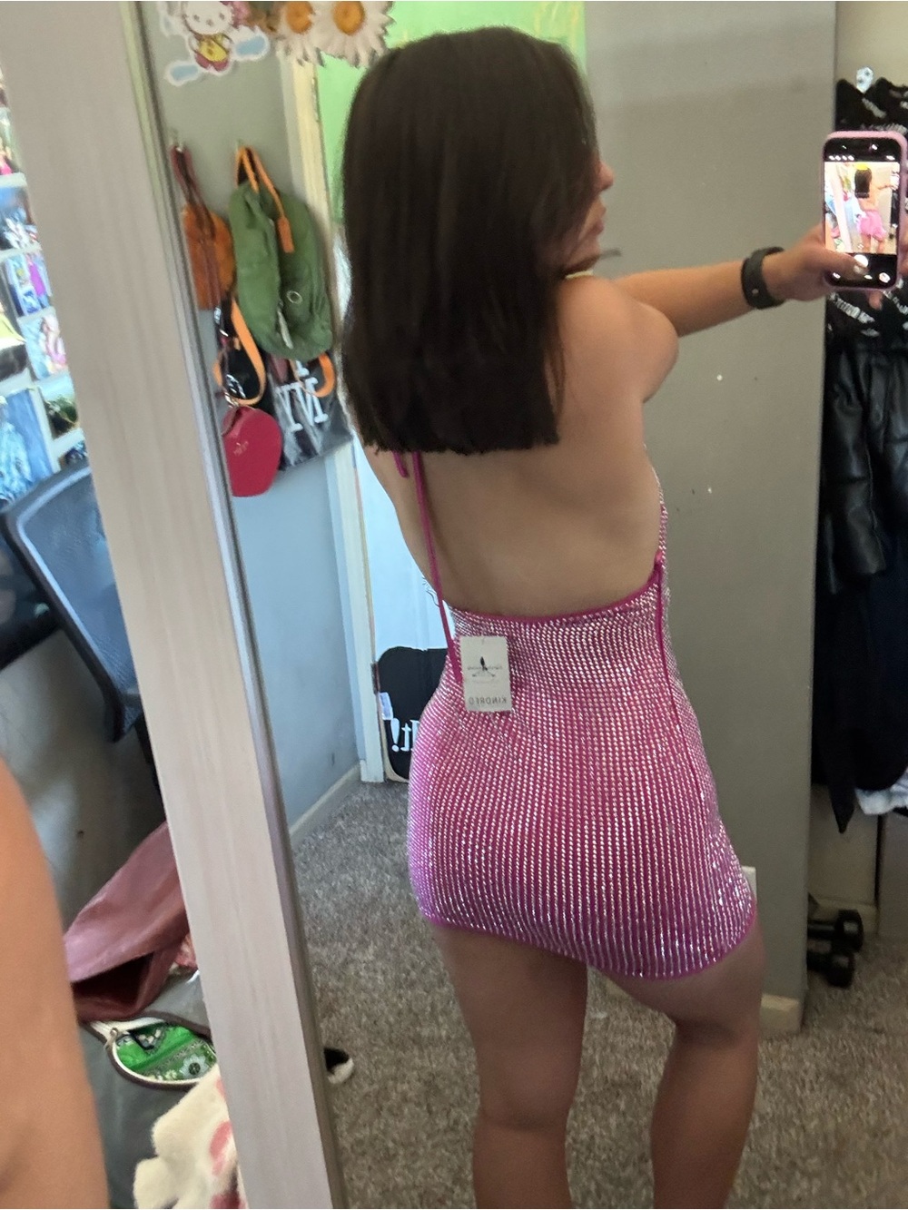 She + Sky Pink Sequin Backless Mini Dress